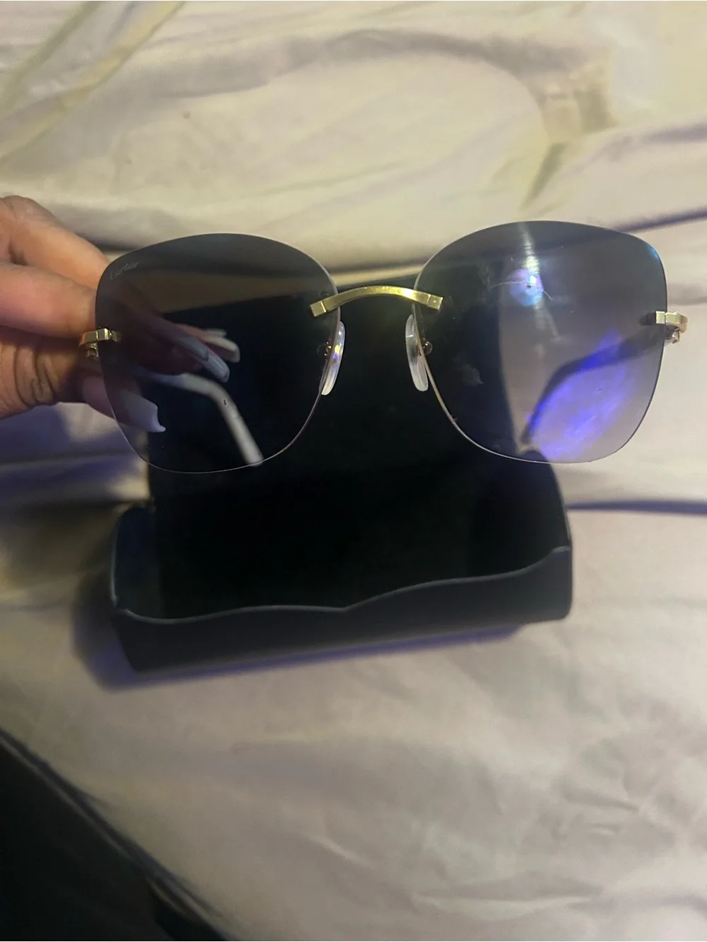 Cartier Rimless Sunglasses with Black Gradient Lenses and Gold Accents
